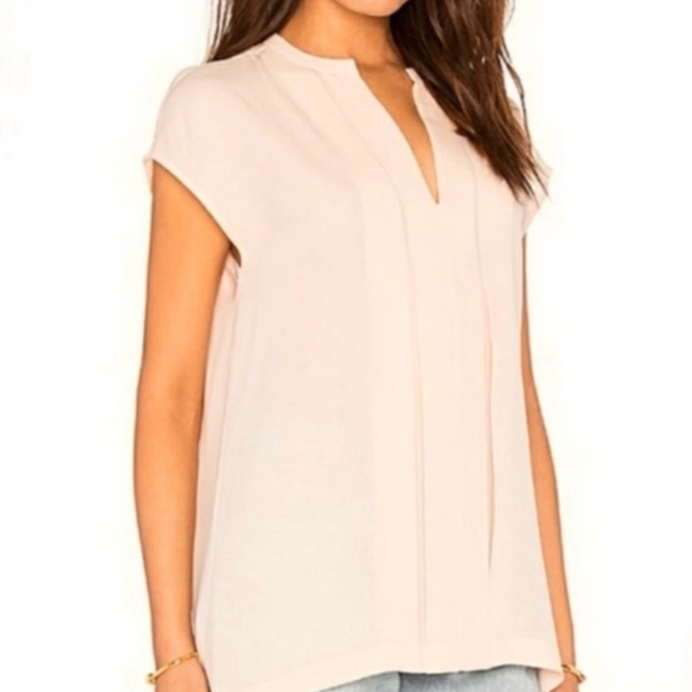 Vince | Women’s Light Blush Pink 100% Silk Cap Sleeve V-neck Blouse Size M